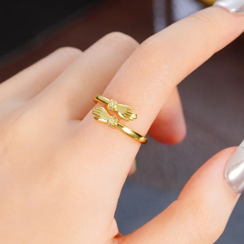 Huitan Hug Ring - Adjustable Fashion Jewelry with Cubic Zirconia
