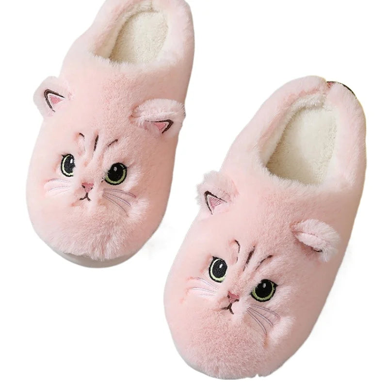 Fluffy Cartoon Kitten Slippers