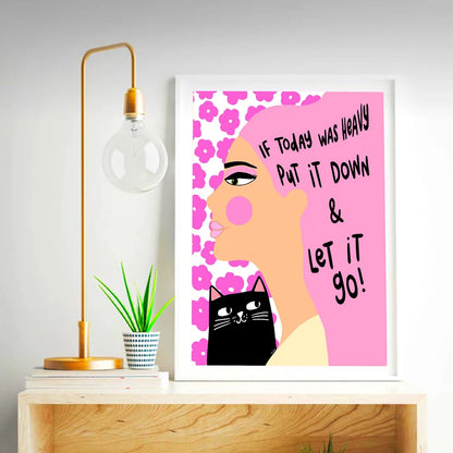 Retro Cat Poster - Funny Pink Canvas Wall Art for Kids & Home
