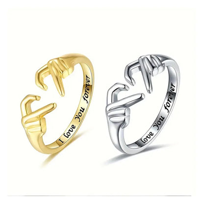 Couple Hug Ring - Romantic Alloy Open Band with Love Engraving