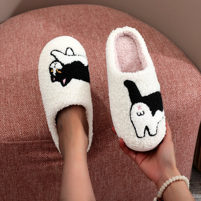 Fluffy Cow Cat Plush Winter Slippers