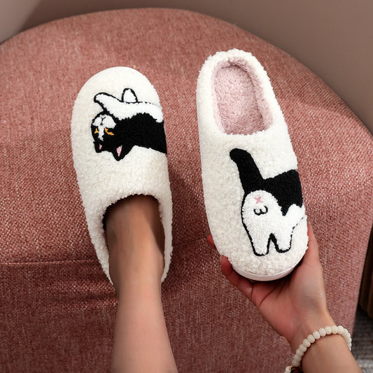 Fluffy Cow Cat Plush Winter Slippers