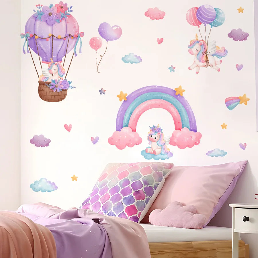 Rainbow Unicorn Wall Decal - Removable PVC Sticker for Kids’ Room