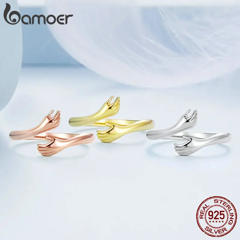 Hug Ring - 925 Sterling Silver Adjustable Open Love Band