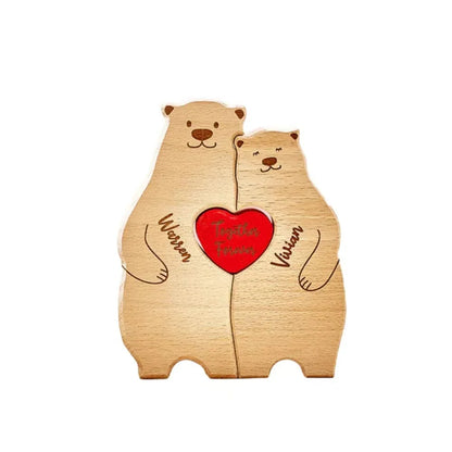 Personalized Wooden Family Bear Puzzle – Custom Rustic Décor Gift