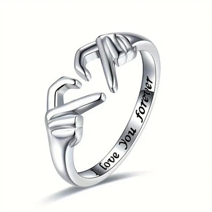 Couple Hug Ring - Romantic Alloy Open Band with Love Engraving