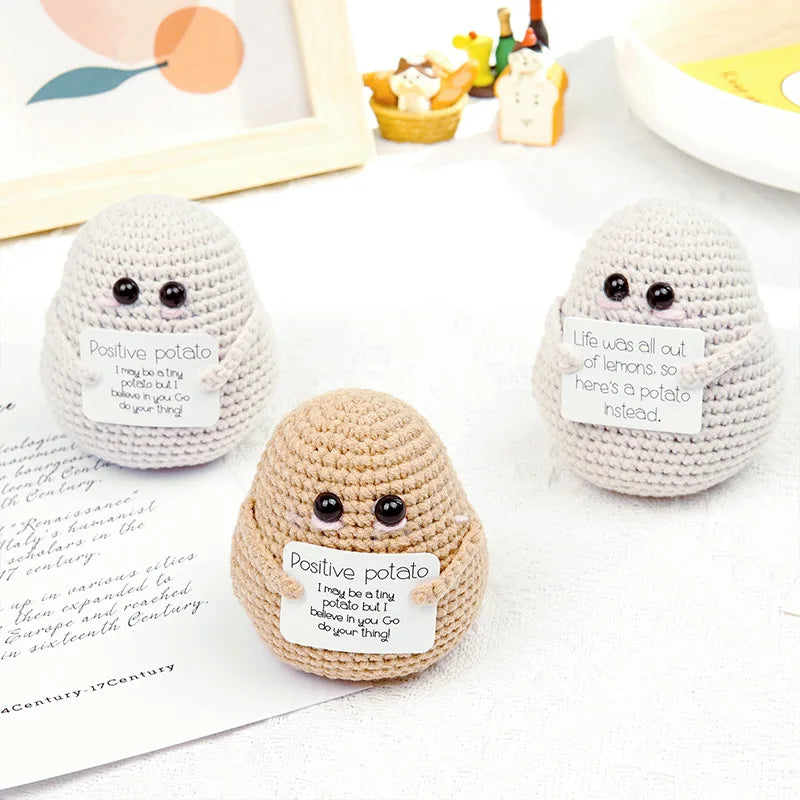 New Positive Energy Potato Hug Pocket Mini Handmade Plush Wool Knitting Doll with Card Funny Christams Gift Home Room Decoration