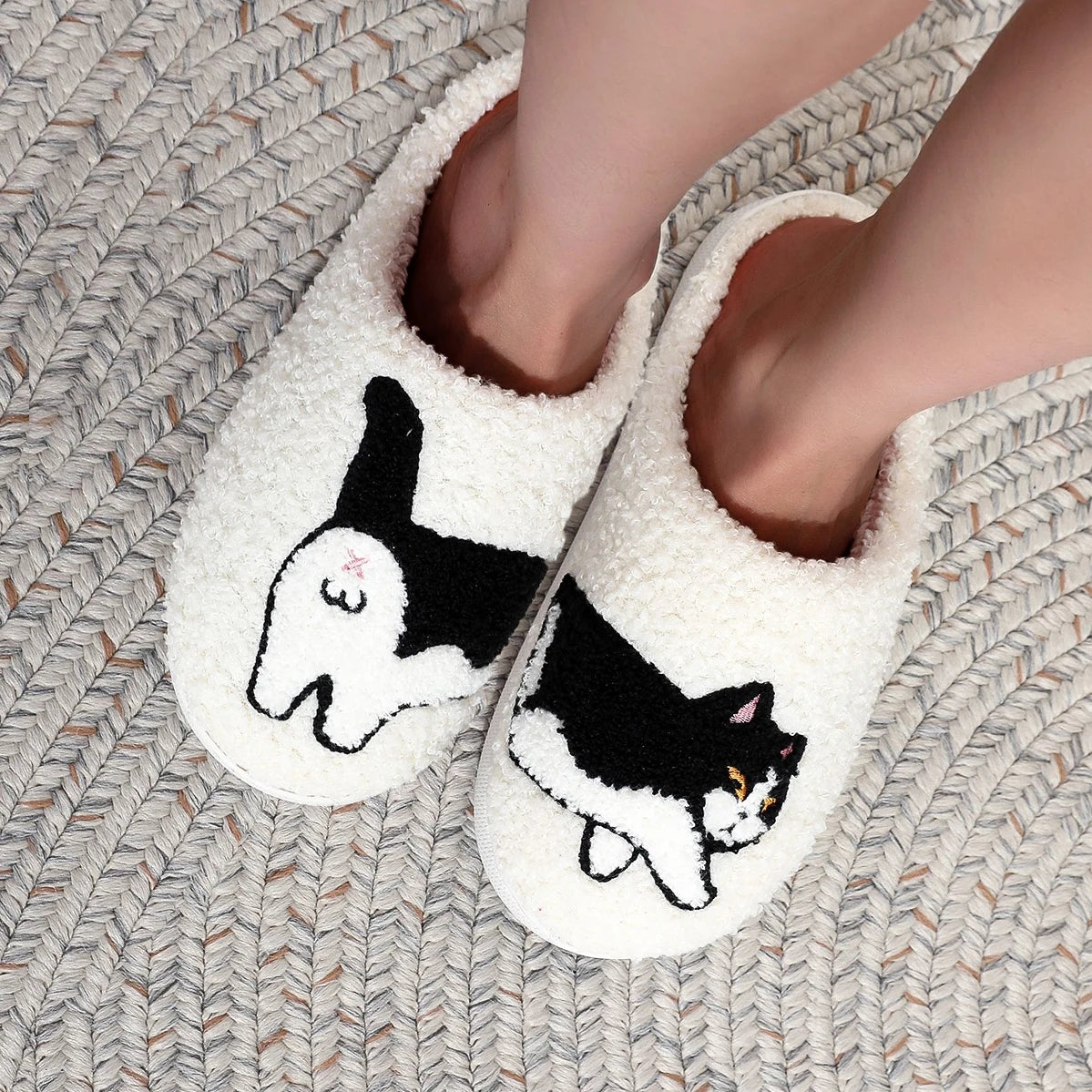 Fluffy Cow Cat Plush Winter Slippers