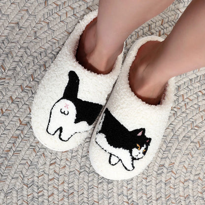 Fluffy Cow Cat Plush Winter Slippers