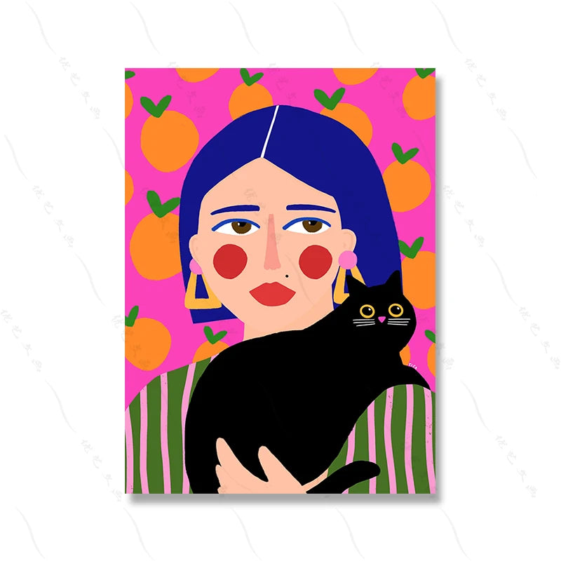 Retro Cat Poster - Funny Pink Canvas Wall Art for Kids & Home