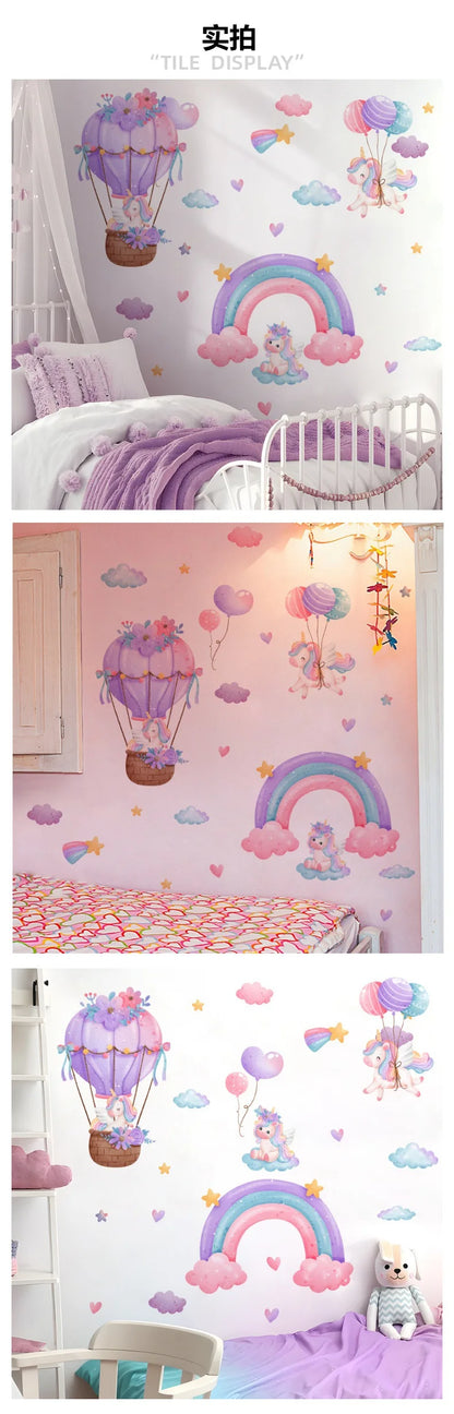 Rainbow Unicorn Wall Decal - Removable PVC Sticker for Kids’ Room