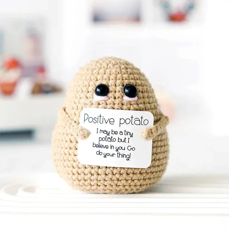 New Positive Energy Potato Hug Pocket Mini Handmade Plush Wool Knitting Doll with Card Funny Christams Gift Home Room Decoration