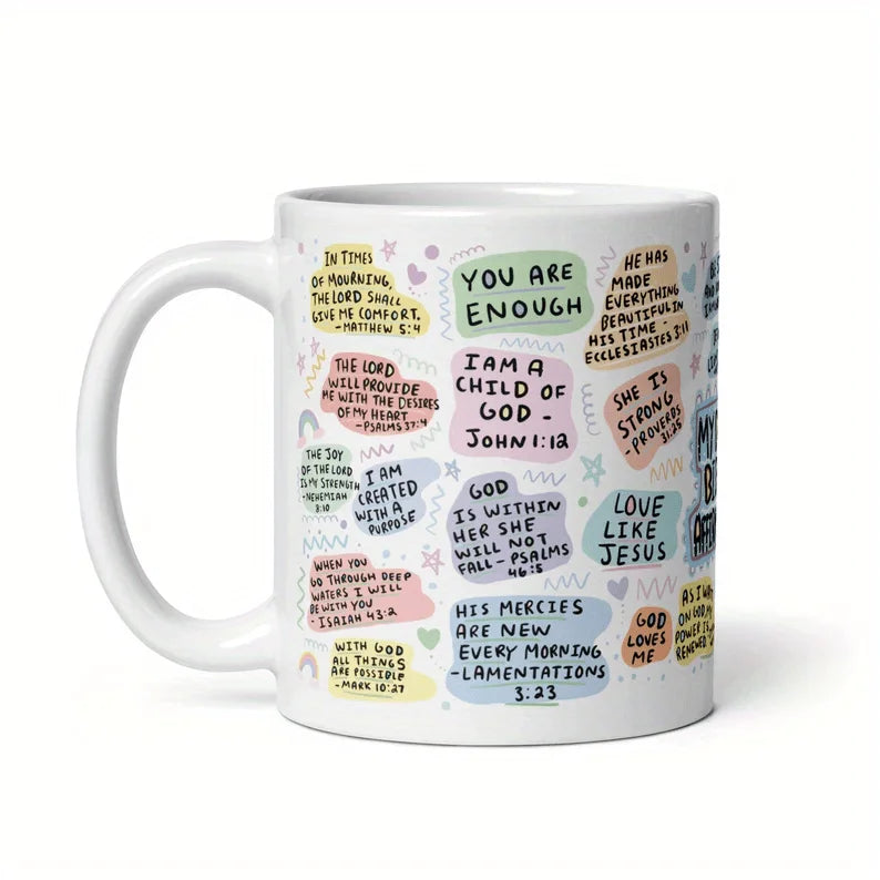 11oz Christian Coffee Mug with Bible Verses and Scripture Design