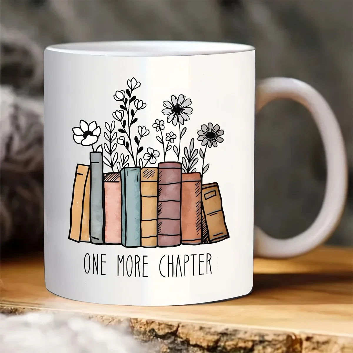 Floral Ceramic Coffee Mug Another Chapter Gift for Book Lovers