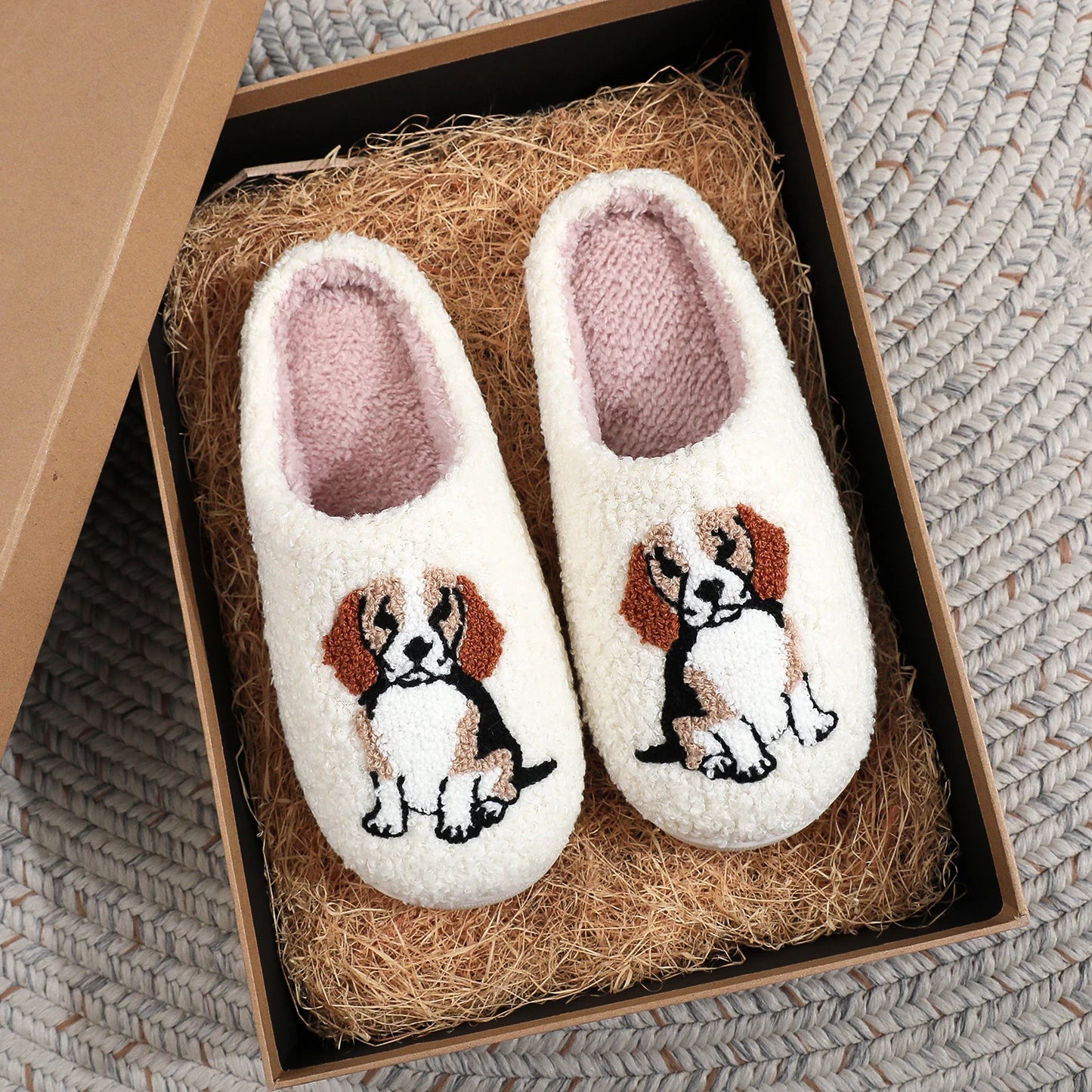 Fuzzy Beagle Dog Slippers