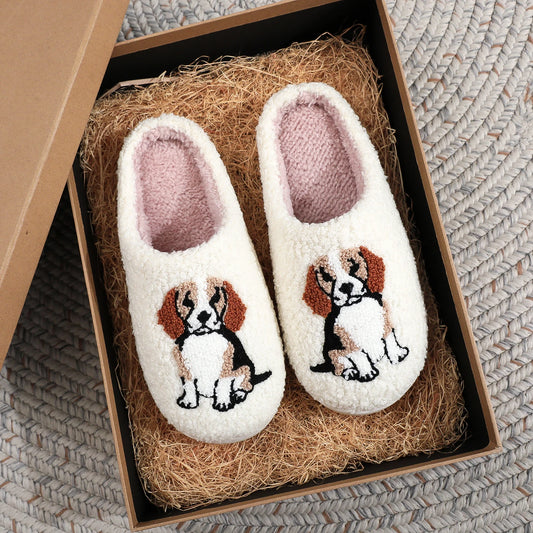 Fuzzy Beagle Dog Slippers