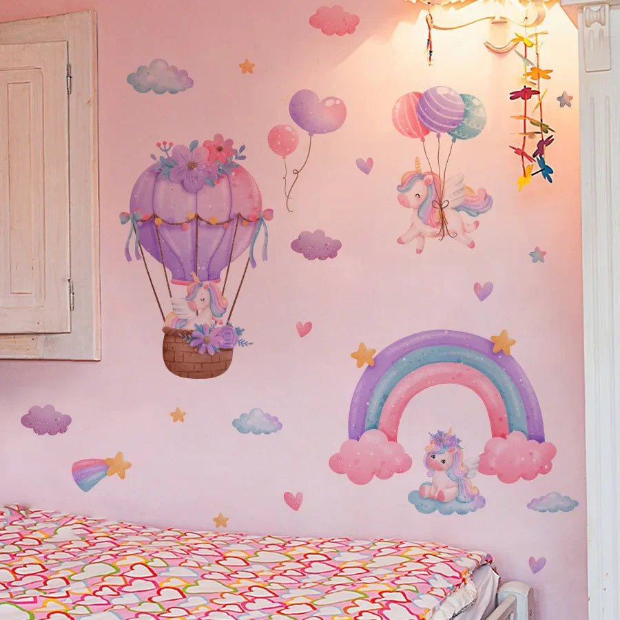 Rainbow Unicorn Wall Decal - Removable PVC Sticker for Kids’ Room