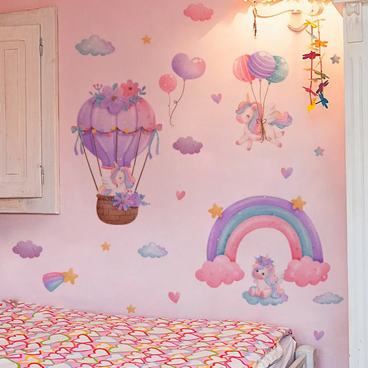 Rainbow Unicorn Wall Decal - Removable PVC Sticker for Kids’ Room