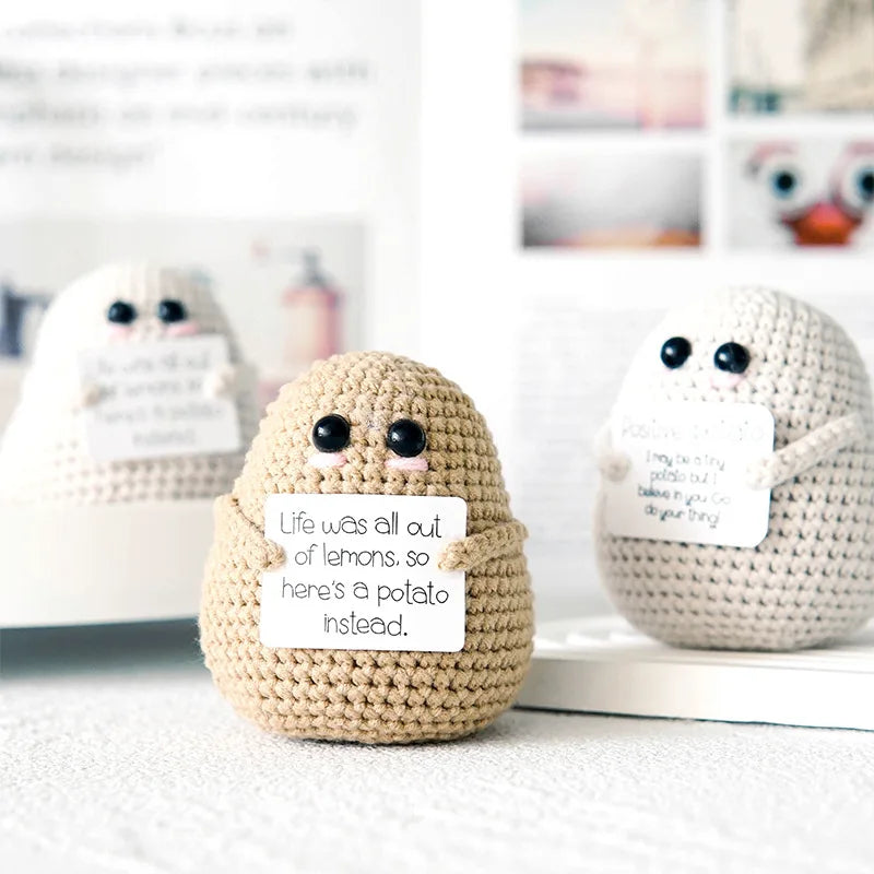 New Positive Energy Potato Hug Pocket Mini Handmade Plush Wool Knitting Doll with Card Funny Christams Gift Home Room Decoration