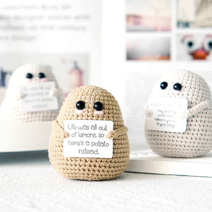 New Positive Energy Potato Hug Pocket Mini Handmade Plush Wool Knitting Doll with Card Funny Christams Gift Home Room Decoration