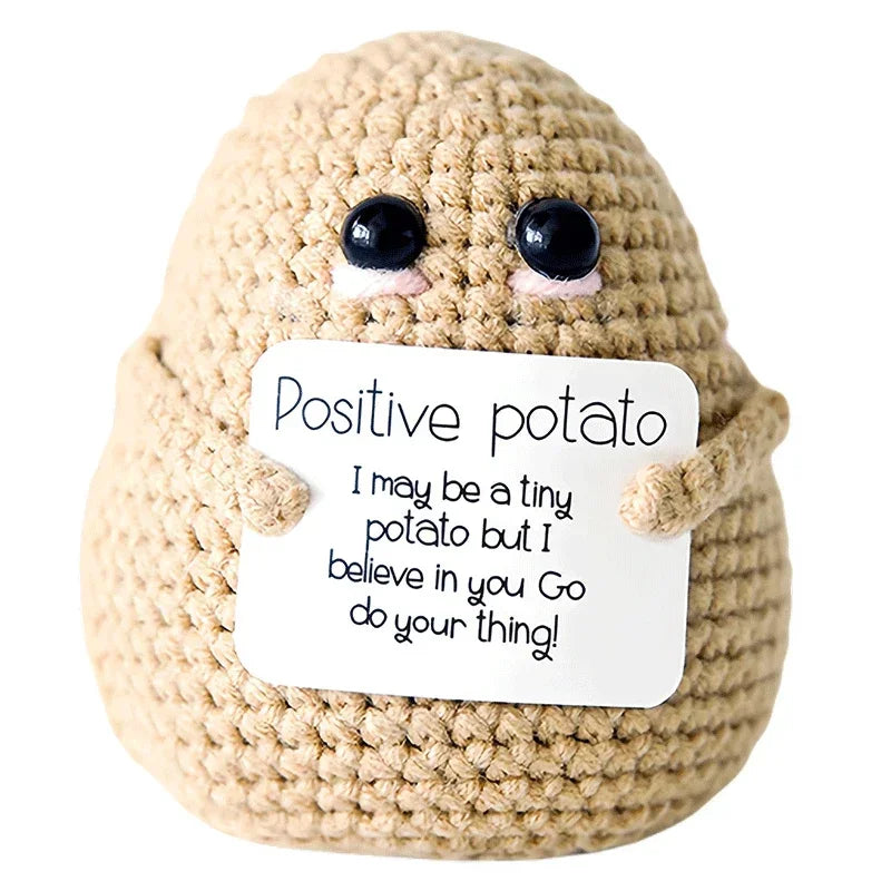 New Positive Energy Potato Hug Pocket Mini Handmade Plush Wool Knitting Doll with Card Funny Christams Gift Home Room Decoration