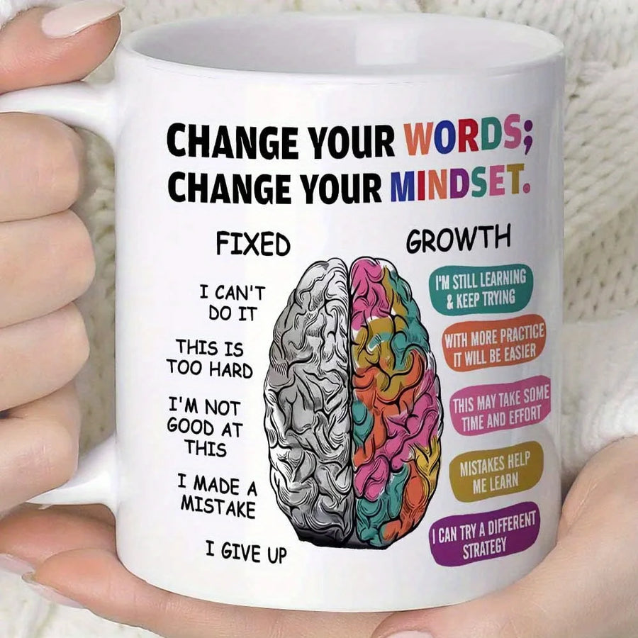 11oz Growth Mindset Ceramic Coffee Mug Funny Brain Design Gift