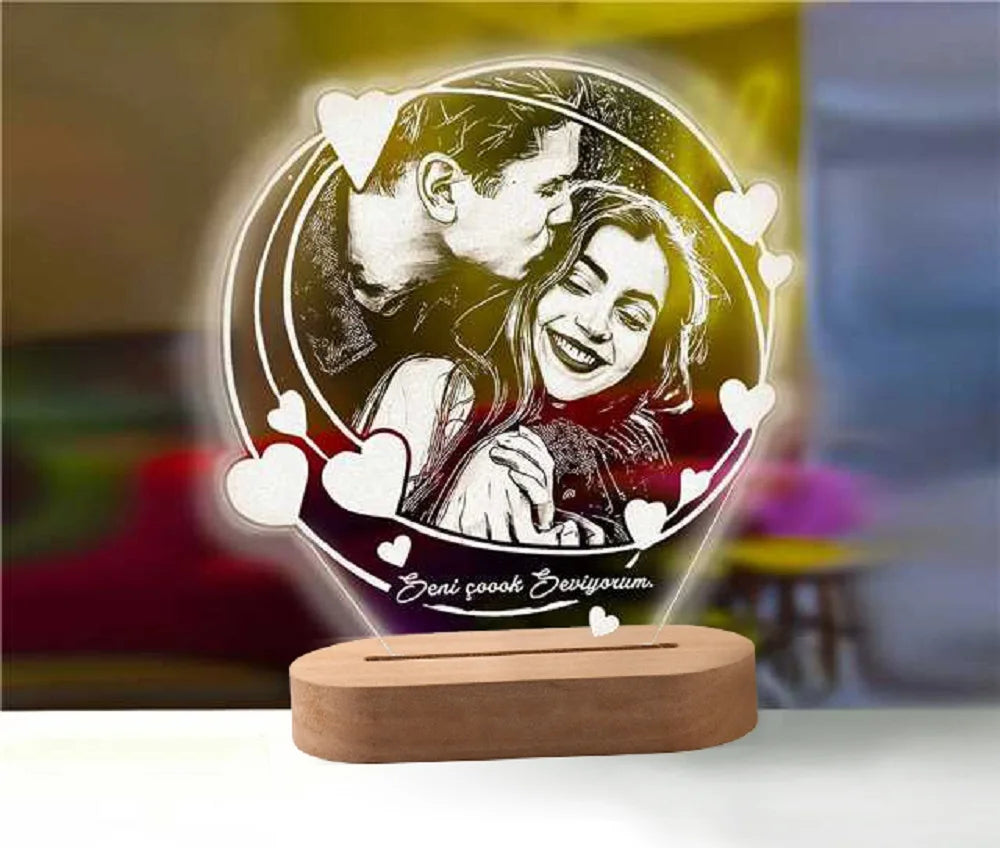 Personalized 3D Heart LED Lamp – Custom Photo Night Light Gift for Couples