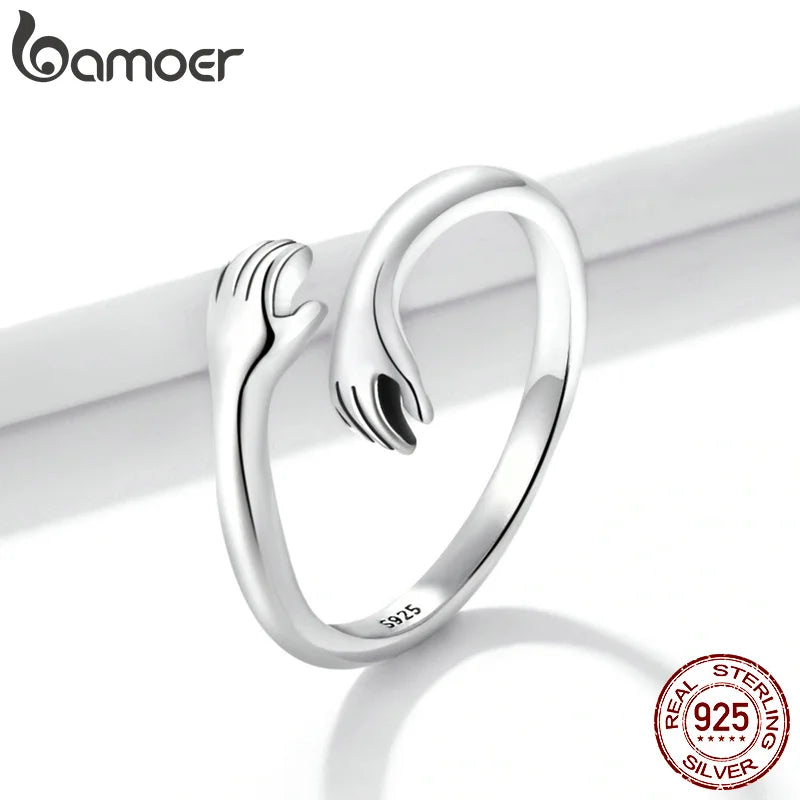 Hug Ring - 925 Sterling Silver Adjustable Open Love Band