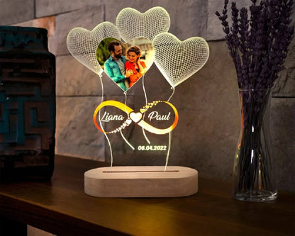 Personalized 3D Heart LED Lamp – Custom Photo Night Light Gift for Couples