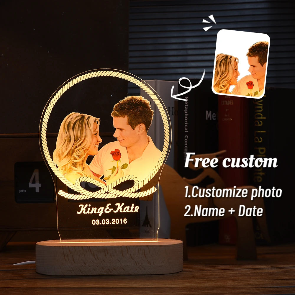 Personalized 3D Heart LED Lamp – Custom Photo Night Light Gift for Couples