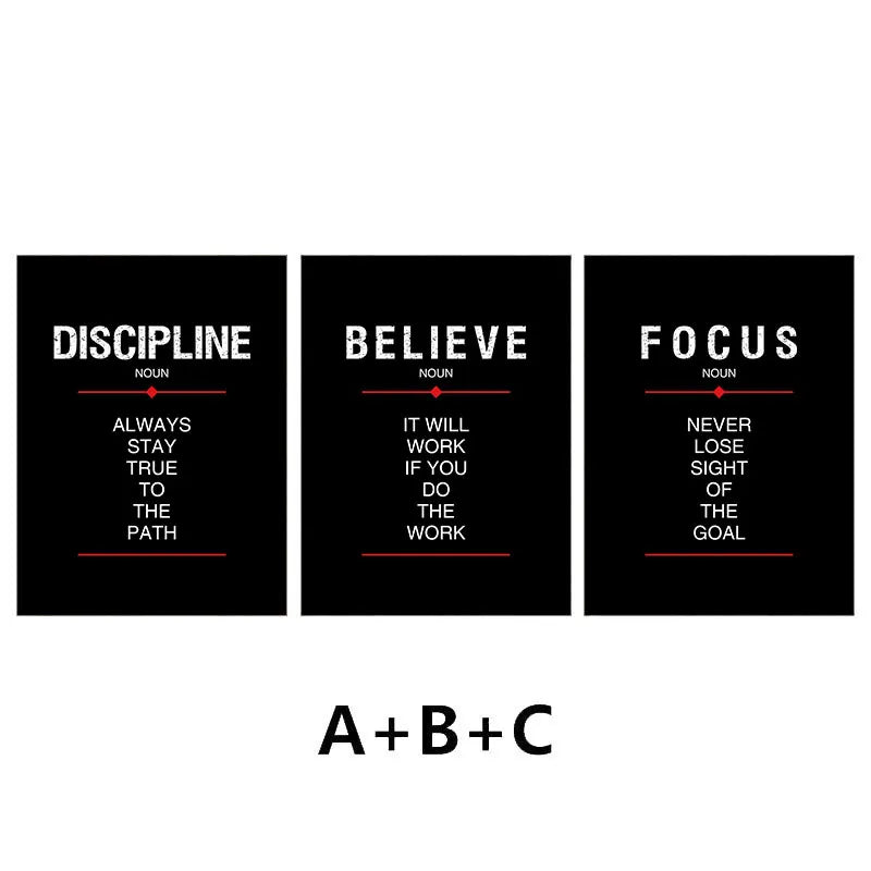 Discipline & Focus Poster - Inspirational Black Canvas Wall Art