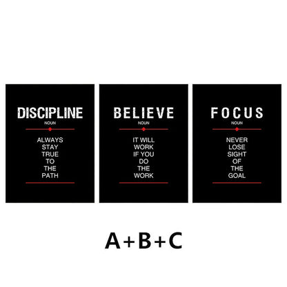 Discipline & Focus Poster - Inspirational Black Canvas Wall Art