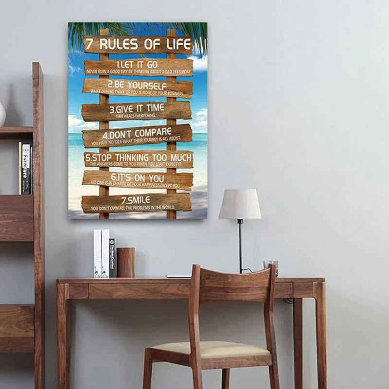 7 Rules of Life Poster - Motivational Canvas Wall Art for Home & Office