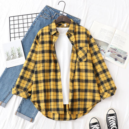 Casual Women's Plaid Shirt 2025 Spring Autumn New Ladies Loose Blouse and Tops Female Long Sleeve Shirts Fresh Checked Clothes