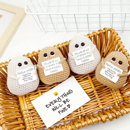 New Positive Energy Potato Hug Pocket Mini Handmade Plush Wool Knitting Doll with Card Funny Christams Gift Home Room Decoration