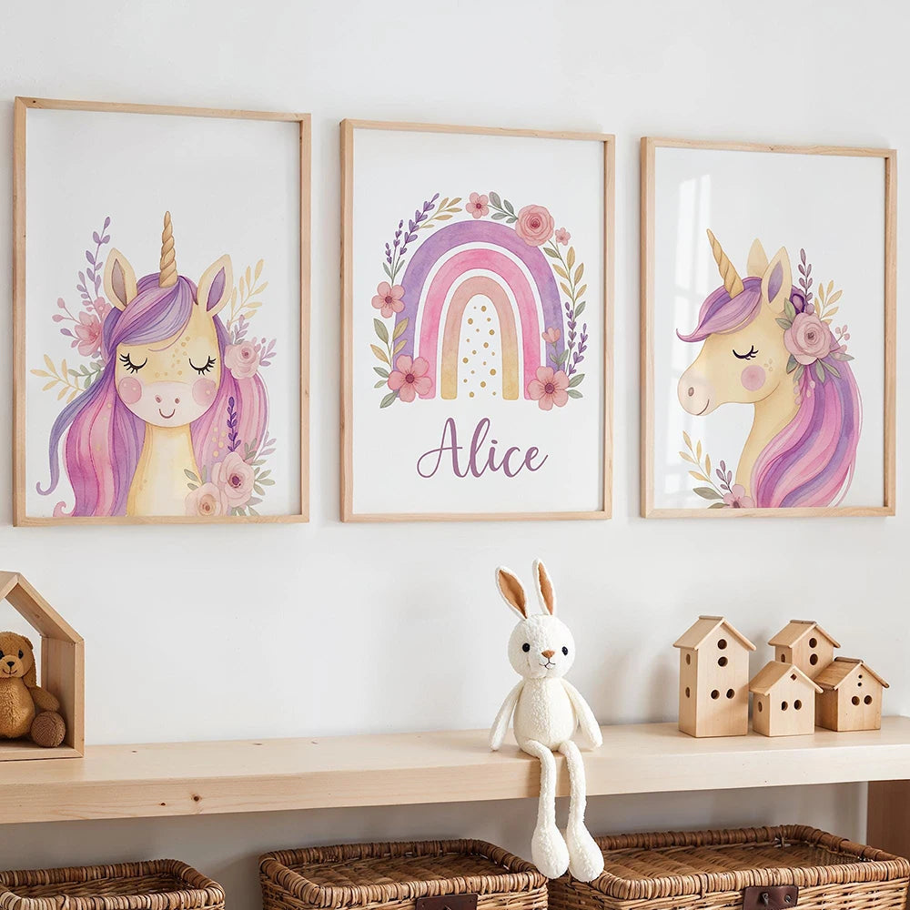 Custom Unicorn Poster - Personalized Canvas Wall Art for Kids’ Room