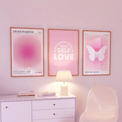 Pink Aura Butterfly Poster - Inspirational Canvas Wall Art for Bedroom