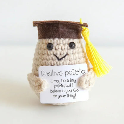 New Positive Energy Potato Hug Pocket Mini Handmade Plush Wool Knitting Doll with Card Funny Christams Gift Home Room Decoration