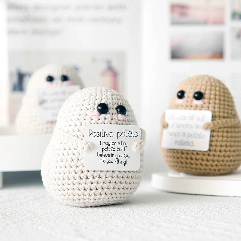 New Positive Energy Potato Hug Pocket Mini Handmade Plush Wool Knitting Doll with Card Funny Christams Gift Home Room Decoration