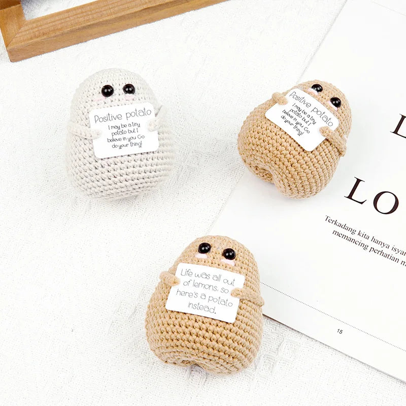 New Positive Energy Potato Hug Pocket Mini Handmade Plush Wool Knitting Doll with Card Funny Christams Gift Home Room Decoration