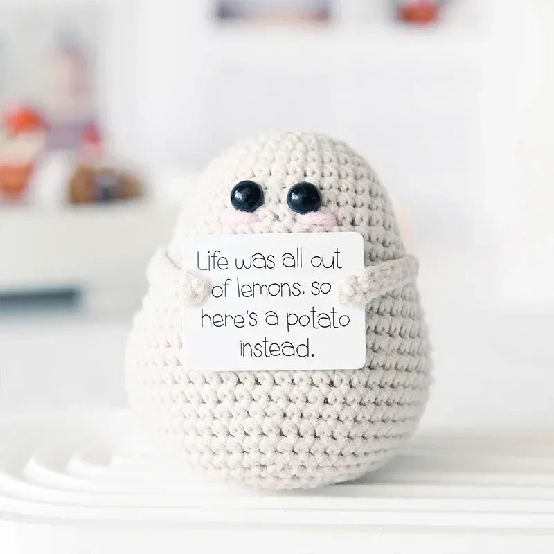 New Positive Energy Potato Hug Pocket Mini Handmade Plush Wool Knitting Doll with Card Funny Christams Gift Home Room Decoration