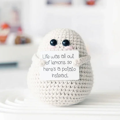 New Positive Energy Potato Hug Pocket Mini Handmade Plush Wool Knitting Doll with Card Funny Christams Gift Home Room Decoration