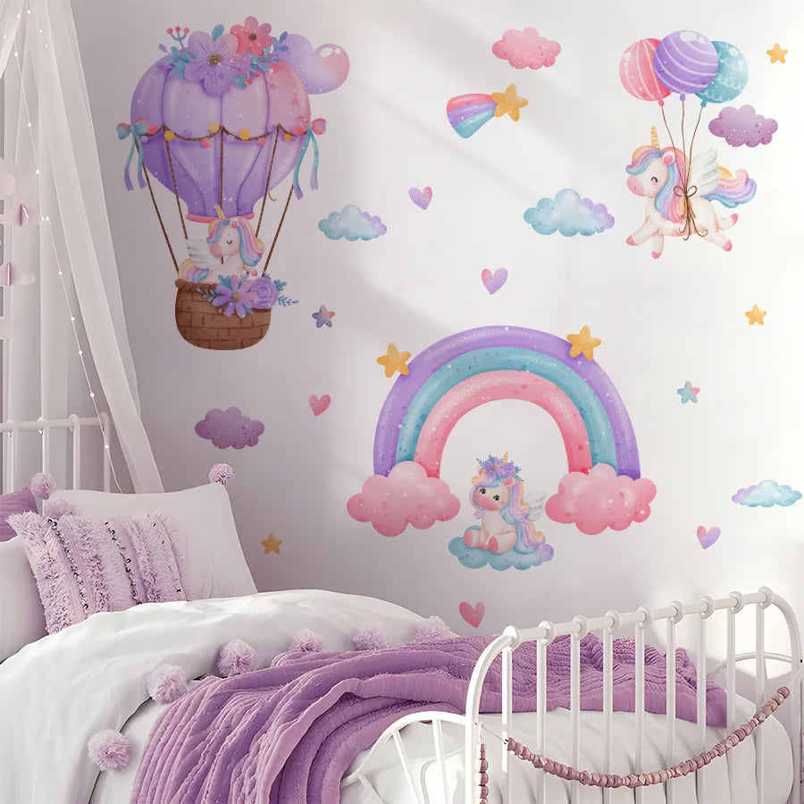 Rainbow Unicorn Wall Decal - Removable PVC Sticker for Kids’ Room