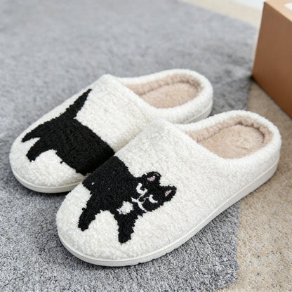 Fuzzy Cat Embroidered Slippers