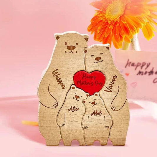 Personalized Wooden Family Bear Puzzle – Custom Rustic Décor Gift