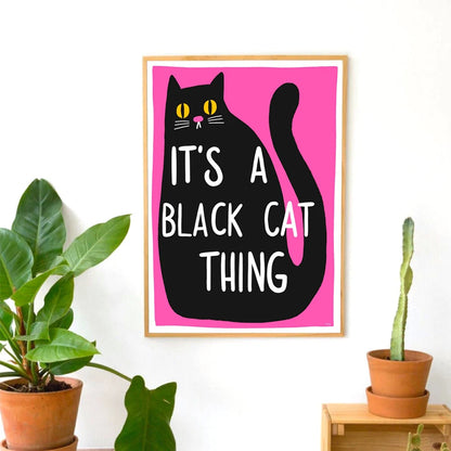 Retro Cat Poster - Funny Pink Canvas Wall Art for Kids & Home