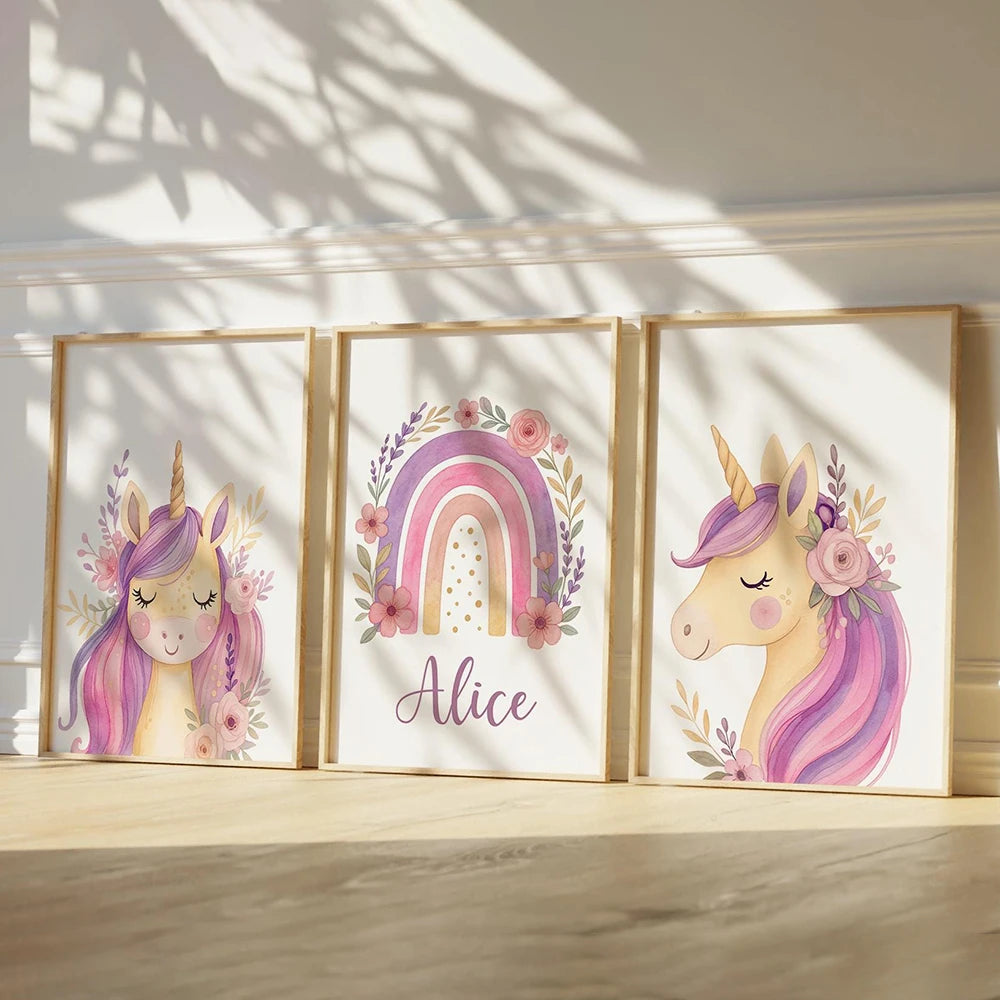 Custom Unicorn Poster - Personalized Canvas Wall Art for Kids’ Room