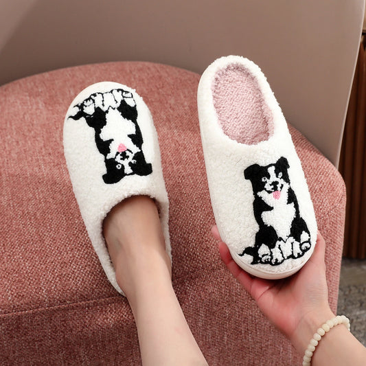 Fuzzy Border Collie Slippers