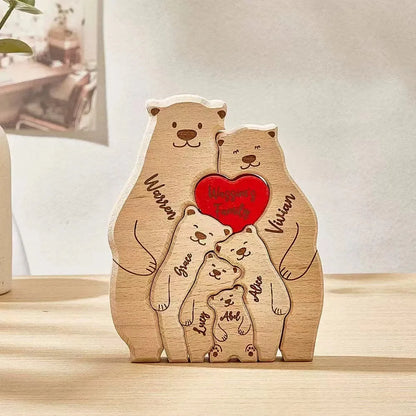 Personalized Wooden Family Bear Puzzle – Custom Rustic Décor Gift