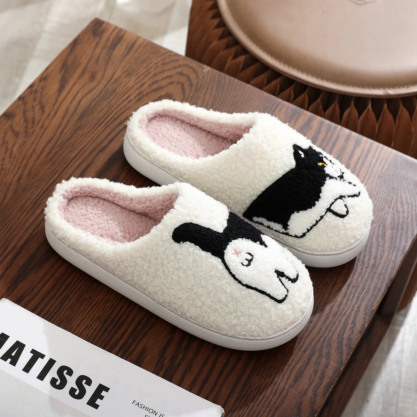 Fluffy Cow Cat Plush Winter Slippers